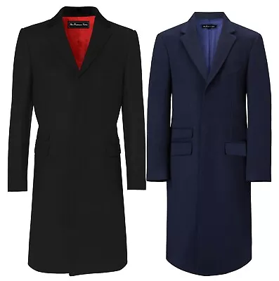 £129.99 • Buy Men Classic Wool Overcoat Velvet Collar Long Covert Coat Mod Winter Warm Single