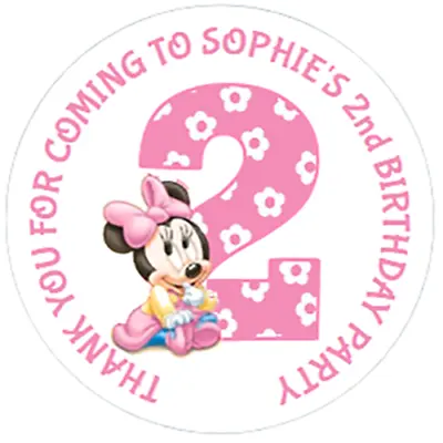48 Personalised Minnie Mouse Stickers 2nd Birthday Sweet Bag Seals 40mm Labels • $4.92
