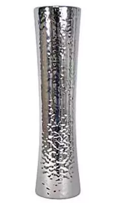 £25 • Buy SILVER CHROME EFFECT HAMMERED WAISTED CERAMIC VASE 38cm Tall 