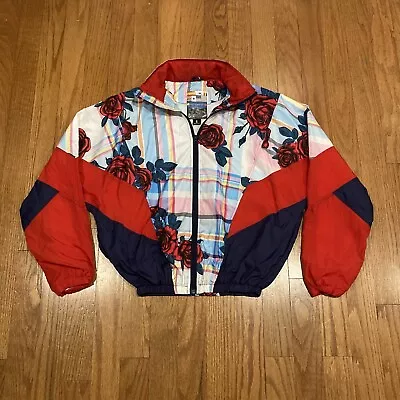 Smoke Rise Windbreaker Small/Medium Colorful Roses Color Block Stow Away Hood • $29.99