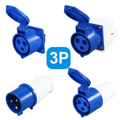 240V 16/32A 3/4/5 Pin Industrial Plug Socket Wall/Panel Mounted IP44 Waterproof • £8.51