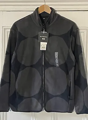 Marimekko Uniqlo Women’s Black Grey Kivet Spot Print Fleece Jacket M UK 12 EU 40 • $69.47