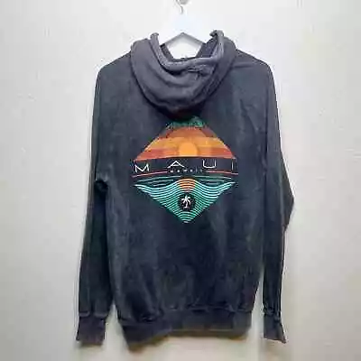 Maui Hawaii Logo Hoodie Sweatshirt Mineral Wash Gray Cotton Duck Co Mens Sz S • $19.97