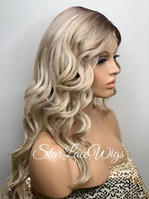 Long Wavy Blonde Lace Front Wig Dark Roots Synthetic Heat Ok Blonde Wig • $69.96