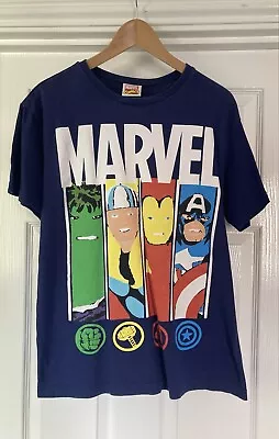 Marvel Comics Mens Blue T-Shirt Hulk Thor Iron Man Capt America  Medium • £3.99