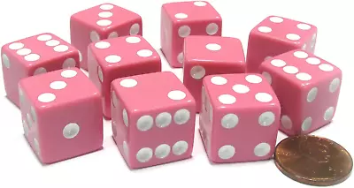 Koplow Games Set Of 10 Six Sided Square Opaque 16Mm D6 Dice - Pink With White • $9.96