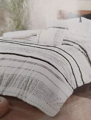 £54.34 • Buy Ink +Ivy Duvet Cover Set Full/Queen Size White Stripe Dots 100% Cotton 