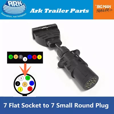 Ark Trailer Adaptor Connect 7 Pin Small Round Plug To 7 Pin Flat Socket 7S2FP • $25