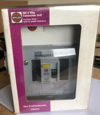 £45 • Buy Consumer Unit 2 Way Wylex Metal RCD Including 2 X 6A MCBs