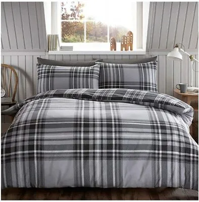 Flannelette 100% Brushed Cotton  Duvet Quilt Cover Bed Set Double King Single  • £16.99