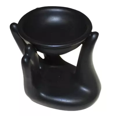 Helping Hand Black Ceramic Oil Burner -Wax Melt Burner Design Home Gifts Candle • £7.99