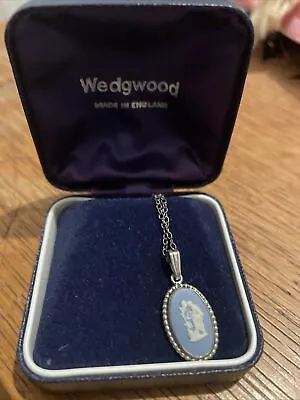£49.95 • Buy Wedgwood Vintage 925 Sterling Silver Necklace,Blue Jasperware Cameo Pendant,1975