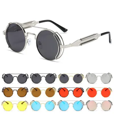 Retro Gothic Steampunk Round Sunglasses Men Women Circle Metal Frame Sun Glasses • $12.59