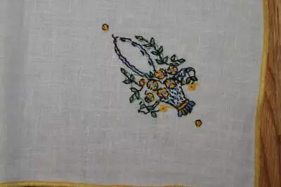 Vintage Embroidered Bridge Tablecloth With Flower Baskets  34  X 35  • $4.99