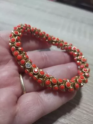 Vintage Brass Rhinestone Stretch Bracelet. Coral Orange • $22.99