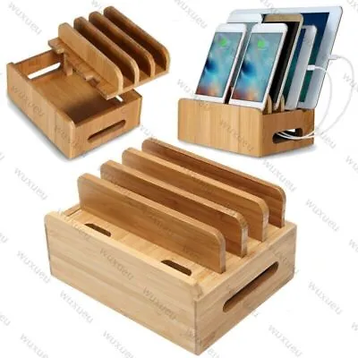 Multi-device For Smartphone Tablet IPad Organizer Stand Charging Station Bamboo • £16.49