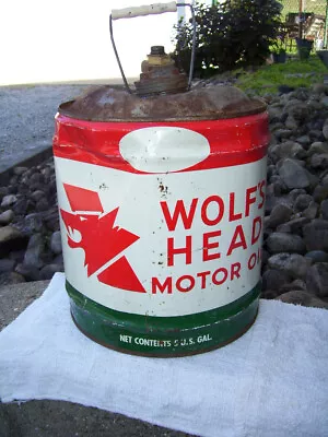 Vintage Wolf's Head 5 Gallon Motor Oil Can - Some Dents - Light Rust - • $50