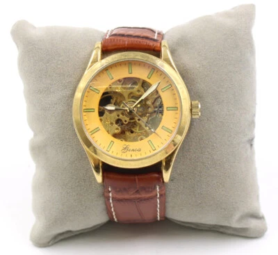 £12.99 • Buy Men's GENOA Gold Plated Skeleton Dial Automatic Wristwatch - F13