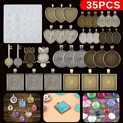 35PCS DIY Silicone Resin Mold Jewelry Casting Epoxy Pendant Tray Mould Craft Kit • $15.48
