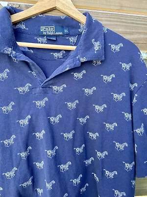 Vintage 90s Ralph Lauren POLO Men’s Blue Zebra Print Shirt XL Single Stitch • $36