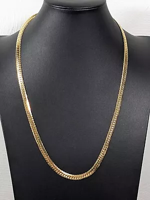 Vintage Gold Tone Wide Herringbone Chain Classic Long Necklace 24 Inch • $9.09