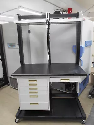 50-½ W X 30-¼ D X 79-7/8 H COMPOSITE TOP LAB BENCH W/ 2 SHELVES & 7 DRAWERS • $1099.99