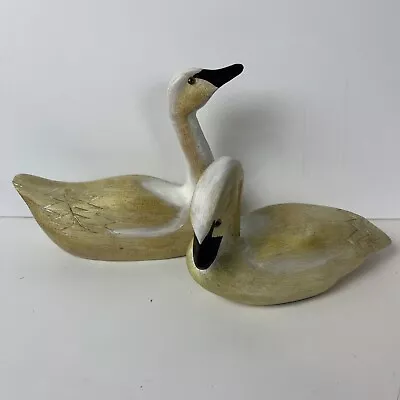 Vintage Primitive Folk Art Wood White Pair Hand-Carved Swan Decoy безSculptures • $46.99