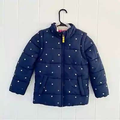 Mini Boden Cozy 2 In 1 Polka Dot Jacket And Vest Navy Blue Girls Size 6-7 Years • $30