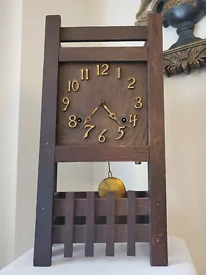 Antique Sessions 8 Day Mantel Clock Missions Style Oak Quatersawn WORKS • $300