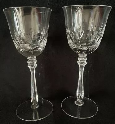 SET OF TWO Mikasa Crystal Cameo  Cut Pattern Wine Glasses  7 1/4 X 3 5/8  • $19.95