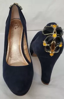 Miss Albright Platform High Heels Pumps Shoes 9.5 / 10 M Navy Suede Crystal READ • $43.95