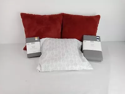 M&S 5pcs Bundle Red Cushions Grey Double Sheet Pillowcases Duvet Cover NWOT F2 • £13.50
