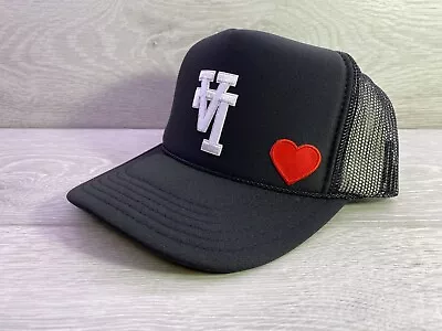 Upside Down La Heart Black Cap Hat 5 Panel High Crown Trucker Snapback Lover • $24.95