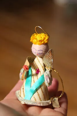 Vintage Mica Angel Fairy Christmas Tree Decoration Spun Cotton Chenille  • £8