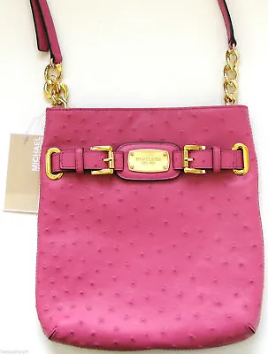 Michael Kors Hamilton Ostrich Zinnia Pink Leather+gold Crossbodyshoulder Bag • $148.74