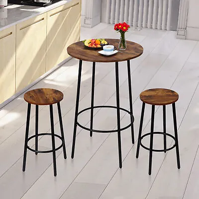 3 Piece Pub Table Set 2 Stools Breakfast Outdoor Round Bar Dining Table Set • $42.59