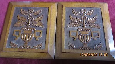 £69 • Buy Pair Of Antique Reclaimed Hand Carved Oak Wooden Wood Decorative Panels/ Plaques
