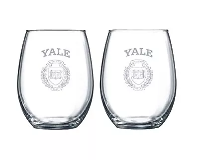 RFSJ Yale University Etched Satin Logo Wine Or Beverage Glass Set Of 2 • $29.99