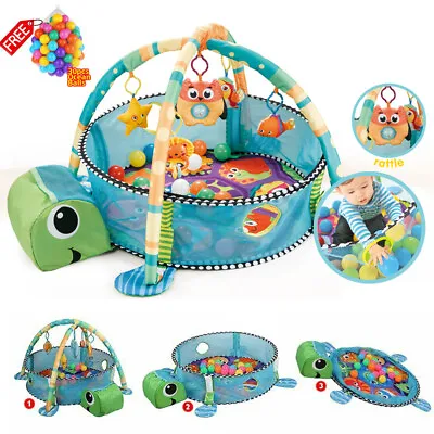 Kids 3 In 1 Turtle Baby Gym Activity Floor Mat| Ball Pit & Toys Baby Play Mat UK • £21.92