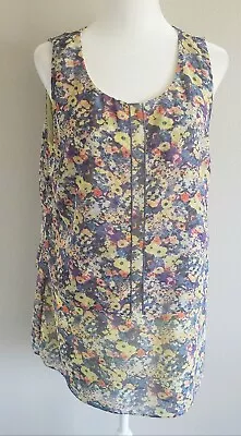 CAbi Blouse Top Size M Artsy Floral Sleeveless Scoop Neck Lined Layer Medium • $11.99