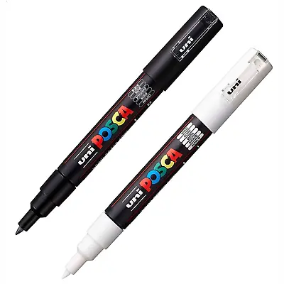 Uni Posca PC-1M Paint Marker Pens Extra Fine Set Of 2 Black & White • £6.49