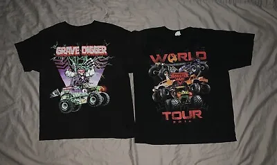 GRAVE DIGGER MONSTER JAM WORLD TOUR YL Youth Large Lot 2pc Monster Truck Shirts • $14.99