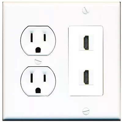 15 Amp Round Power Outlet 2 Port HDMI Combination Wall Plate - White • $15.66