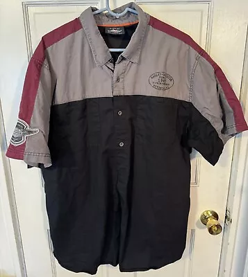 Harley Davidson Button Up Short Sleeve Mechanic Shirt Men 2XL!! • $38