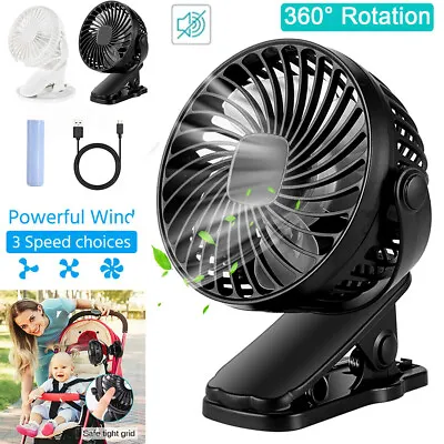 3 Speeds USB Rechargeable Mini Cooling Fan Clip On Desk Baby Stroller Portable • $15.89