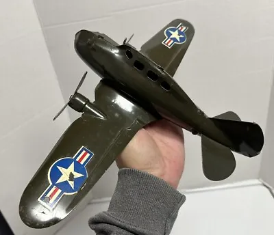 Vintage Marx P35 Army Air Force Fighter Pressed Steel Toy Airplane WWII WW2 • $169