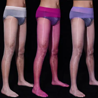 Men's Ultra Sheer Nylon Pantyhose Shiny Stockings Seamless Bulge Pouch Underwear • $10.44