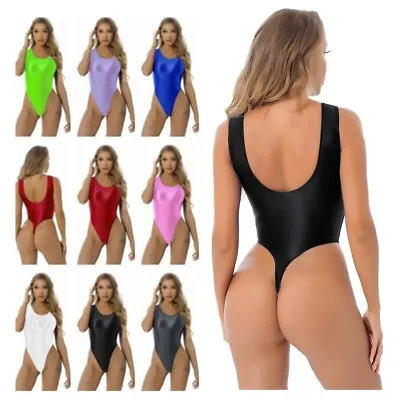 IEFiEL Women Sexy Glossy One-Piece High Cut Thongs Leotard Swimwear Gym Jumpsuit • $15.03