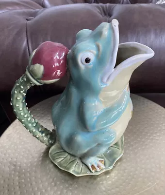 Vintage Majolica Pottery Earthenware Green Frog On Lily Pad Pitcher • $27.99