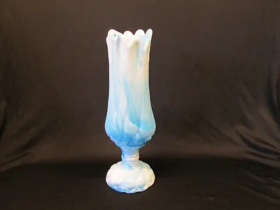 KANAWAH Glass Moon And Star Pattern SWUNG STRETCH VASE Blue Milk Slag End Of Day • $249.99